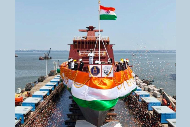 Tavasya, Indian Navy's indigenously built frigate, launched at Goa Shipyard